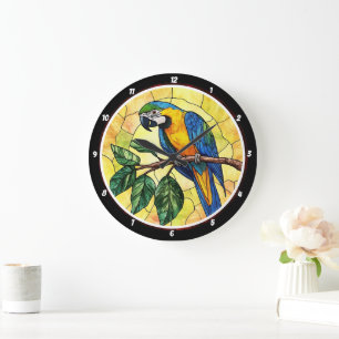 Levendige Macaw Parrot en Tropical Leaves Design Grote Klok
