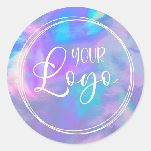 Levendige magenta aqua holografisch uw Logo hier Ronde Sticker (Voorkant)