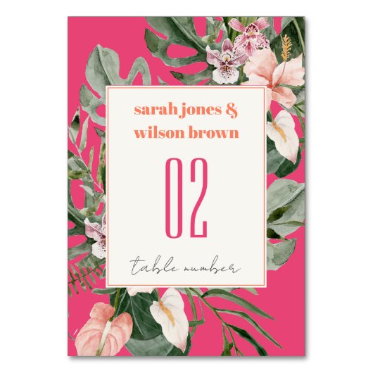 Levendige magenta blush boho tropische bloemenbrui kaart (Voorkant)