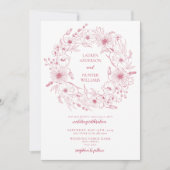 Levendige Magenta Lijn Kunst Bloemenkrans Trouw Ui Kaart (Voorkant)