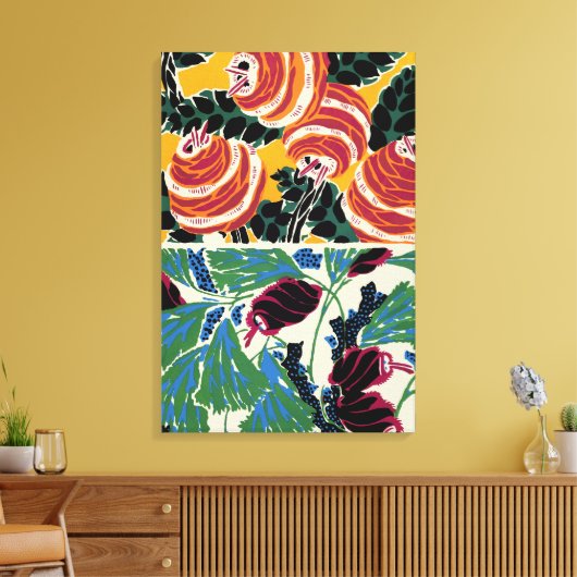 Levendige Magenta & Oranje Abstracte Bloemkunst Canvas Afdruk (Insitu (Woonkamer))