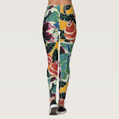Levendige Magenta & Oranje Abstracte Bloemkunst Leggings (Achterkant)