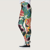 Levendige Magenta & Oranje Abstracte Bloemkunst Leggings (Links)