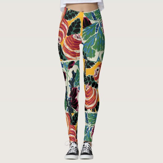 Levendige Magenta & Oranje Abstracte Bloemkunst Leggings (Voorkant)