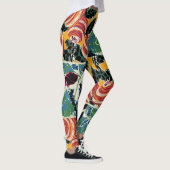 Levendige Magenta & Oranje Abstracte Bloemkunst Leggings (Rechts)