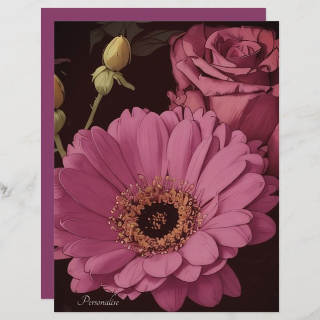 Levendige Magenta Roze Roze Bloemen Scrapbook Papi (Voorkant / Achterkant)