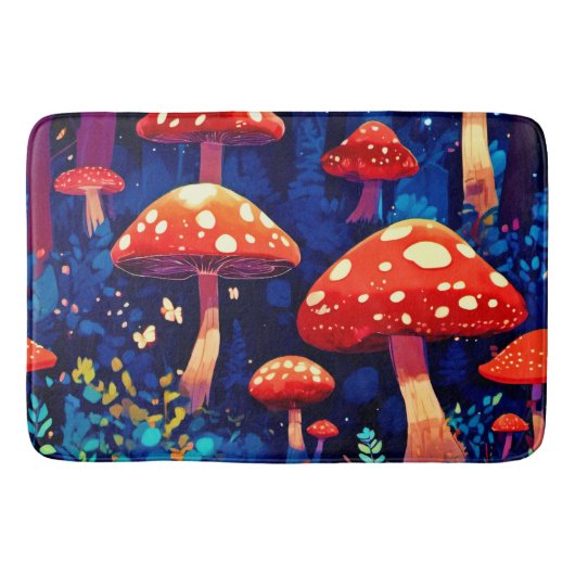 Levendige Magic Mushroom Forest Art Badmat (Voorkant)