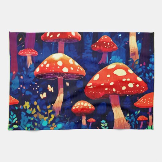 Levendige Magic Mushroom Forest Art Theedoek (Horizontaal)