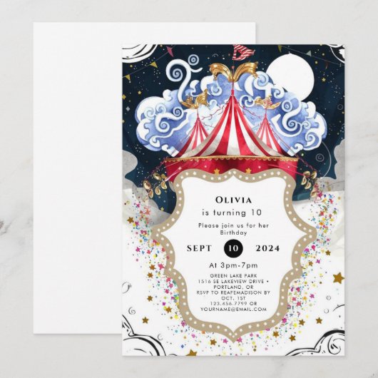 Levendige Magische Circus Verjaardag Kaart (Voorkant / Achterkant)