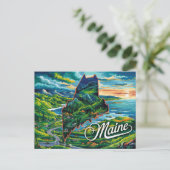 Levendige Maine Kaart Kunst (Staand voorkant)