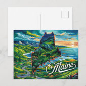 Levendige Maine Kaart Kunst (Voorkant / Achterkant)