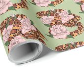 Levendige maïsslang Roze Pioen Bloemen Groen Cadeaupapier (Rol Hoek)