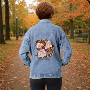 Levendige maïsslang Roze Pioen Bloemen Groen Denim Jacket