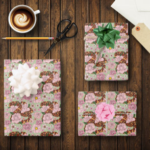 Levendige maïsslang Roze Pioen Bloemen Groen Inpakpapier Vel