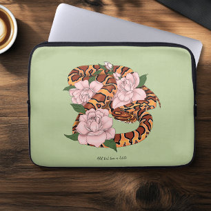 Levendige maïsslang Roze Pioen Bloemen Groen Laptop Sleeve