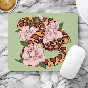 Levendige maïsslang Roze Pioen Bloemen Groen Muismat