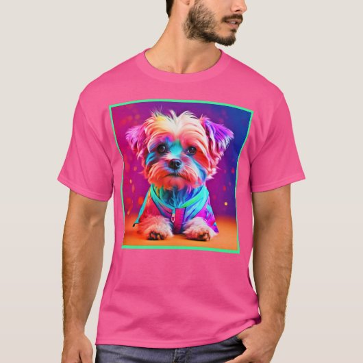 Levendige Maltese Pup Art T-shirt (Voorkant)