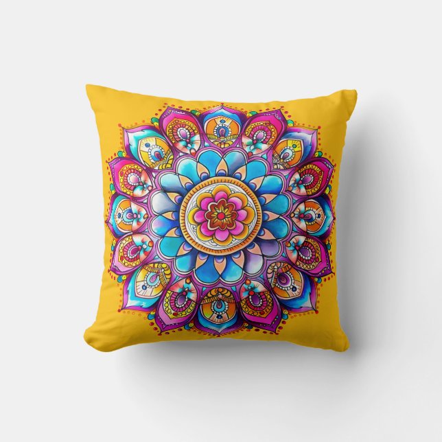 Levendige Mandala Bloem Decorative Worp Kussen (Voorkant)