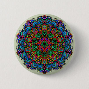 Levendige Mandala Bloem- en Geometrisch Patroon Ronde Button 5,7 Cm