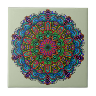 Levendige Mandala Bloem- en Geometrisch Patroon Tegeltje