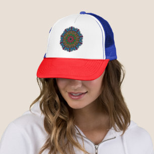 Levendige Mandala Bloem- en Geometrisch Patroon Trucker Pet