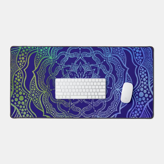 Levendige Mandala Boho Chic Elegante Navy Blauwe G Bureaumat (Keyboard & Muis)