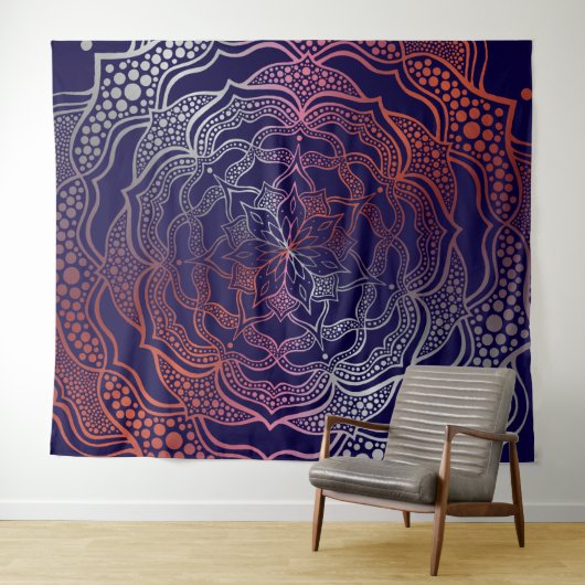 Levendige Mandala Boho Chic Elegante Navy Roze Gou Wandkleed (In Situ (horizontaal))