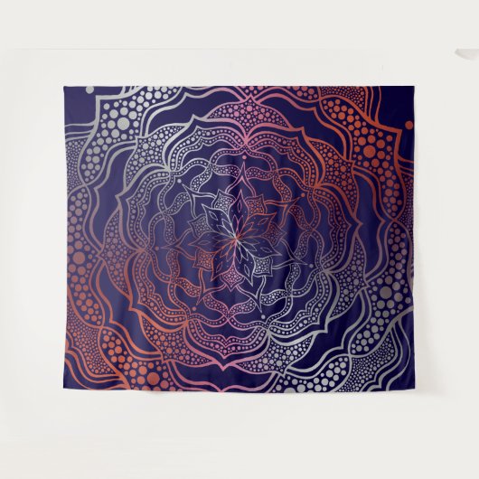 Levendige Mandala Boho Chic Elegante Navy Roze Gou Wandkleed (Voorkant (horizontaal))