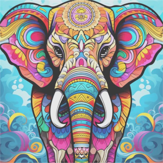 Levendige Mandala Elephant Sticker (Voorkant)