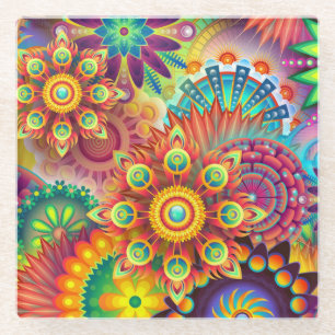 Levendige mandalas. Onderzetter. Vergelijkbaar kus Glazen Onderzetter
