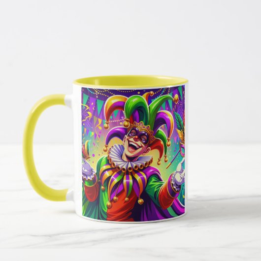 Levendige Mardi Gras Jester Mok – Kleurrijk Carnav (Links)