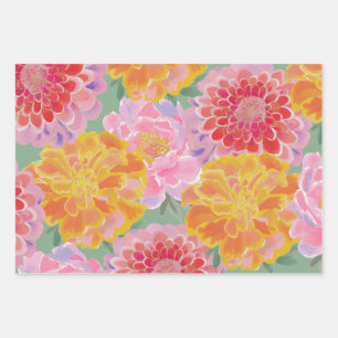 Levendige Marigold Zinnia Zomer Bloemenpracht Inpakpapier Vel