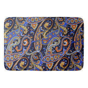 Levendige marineblauwe en oranje boheemse paisley- badmat