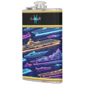 Levendige marinevloot verlicht door neonkleuren heupfles (Links)