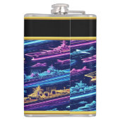 Levendige marinevloot verlicht door neonkleuren heupfles (Achterkant)