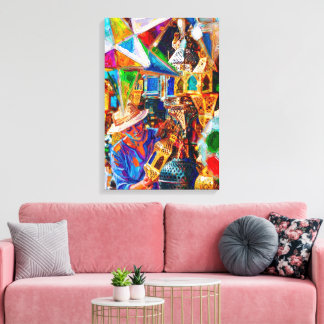 Levendige Marokkaanse Lantaarn Markt Olie Schilder Canvas Afdruk