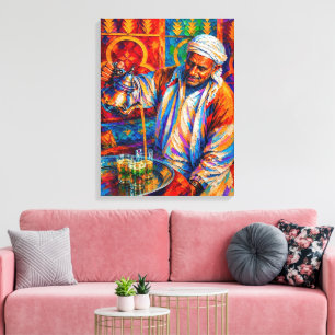 Levendige Marokkaanse Munt Thee Olie Schilderij Canvas Afdruk