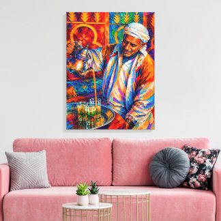 Levendige Marokkaanse Munt Thee Olie Schilderij Canvas Afdruk