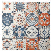 Levendige Marokkaanse Patchwork – Boho Blue, Red & Tegeltje (Voorkant)