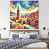 Levendige Marokkaanse skyline – Azilal Canvas Afdruk (Insitu (Slaapkamer))