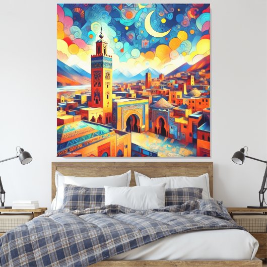 Levendige Marokkaanse skyline – Azilal Canvas Afdruk (Insitu (Slaapkamer))