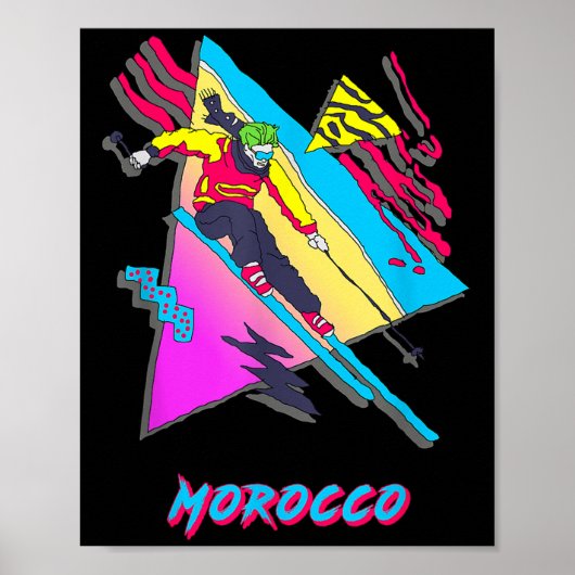 Levendige Marokko Ski Skiër Avontuur Graphic Poster (Voorkant)
