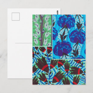 Levendige Maximalistische Blauwe en Groene Bloemku Briefkaart