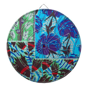 Levendige Maximalistische Blauwe en Groene Bloemku Dartbord