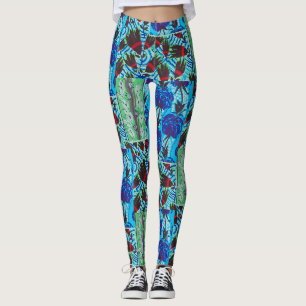Levendige Maximalistische Blauwe en Groene Bloemku Leggings
