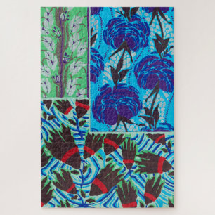 Levendige Maximalistische Blauwe en Groene Bloemku Legpuzzel