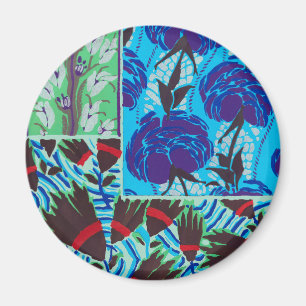 Levendige Maximalistische Blauwe en Groene Bloemku Magneet