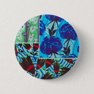 Levendige Maximalistische Blauwe en Groene Bloemku Ronde Button 5,7 Cm