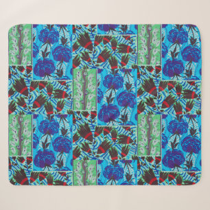 Levendige Maximalistische Blauwe en Groene Bloemku Sherpa Deken