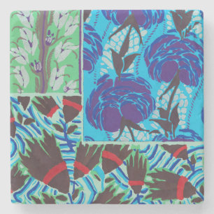 Levendige Maximalistische Blauwe en Groene Bloemku Stenen Onderzetter
